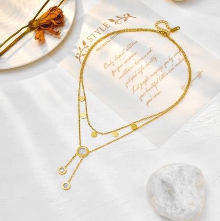 Colier de aur din oțel chirurgical cu inele duble placate cu aur