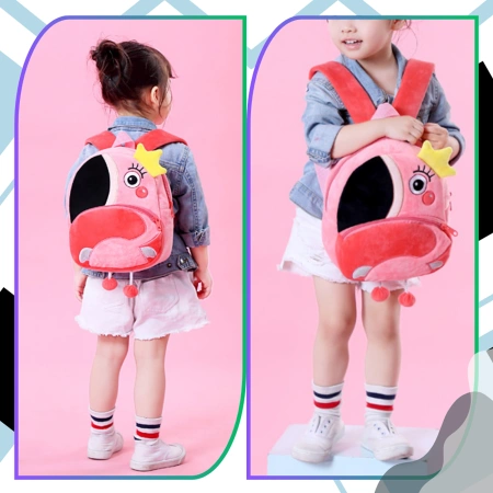 Ghiozdan de pluș pentru copii, pentru preșcolari, cu fermoar, FLAMING