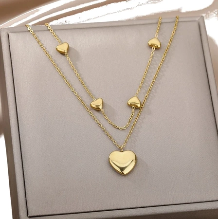 Colier elegant din aur cu inimioare duble din oțel chirurgical