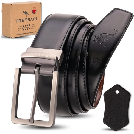 Curea din piele TRESSARI 120cm cu două fețe, negru-maro, pentru pantaloni