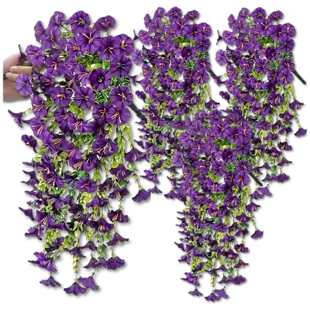 Agățat flori decorative ghirlanda artificială 3 buc mov