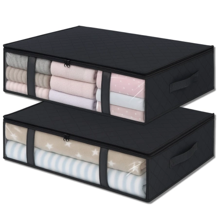 Geantă organizatoare pentru dulap, pentru lenjerie de pat și haine, set de 2, neagră