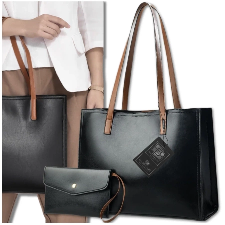 BAD&BAGS geantă de mână din piele pentru femei, cumpărător clasic din piele lăcuită neagră