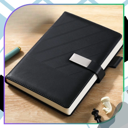 Notes, caiet cu fermoar, planner, jurnal A5, negru, elegant.