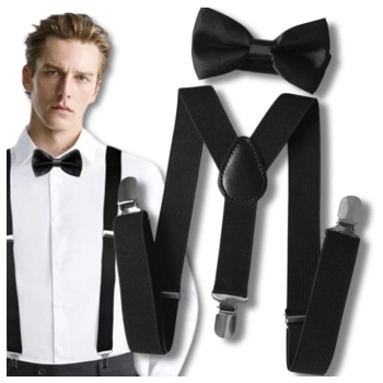 Negru, bretele puternice, set papion