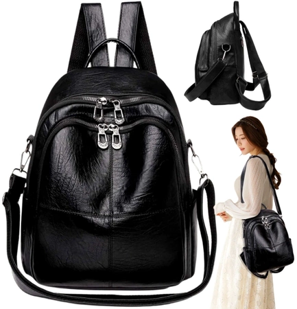 Rucsac elegant din piele A4, spatios, negru
