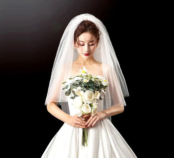 Voal de Mireasa Păr Alb Dublu 84 cm Tulle