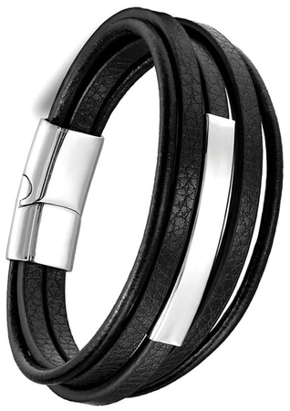 Bratara din piele punk negru barbati otel inoxidabil