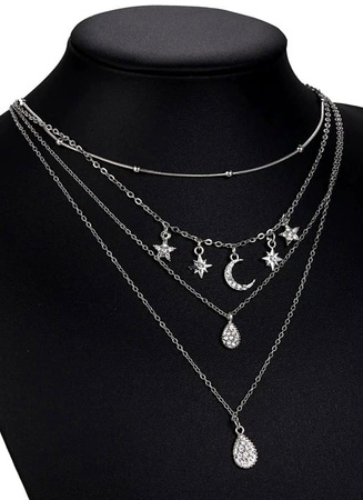 Colier cu lanț de argint, stele și lună