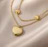 Colier elegant din aur cu inimioare duble din oțel chirurgical