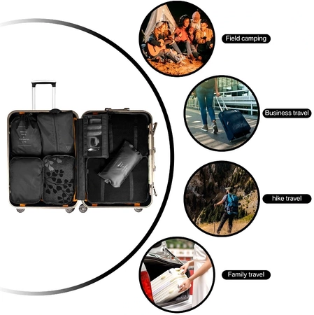 Set de călătorie de 8 organizatoare de valize impermeabile, negru