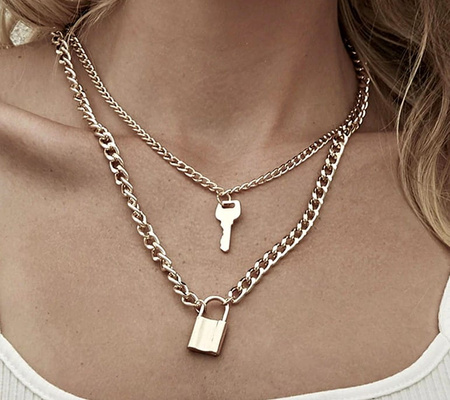 Colier lacăt, LANT lung, cheie metal punk