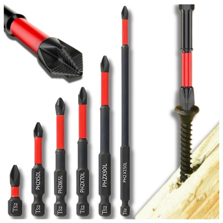 Set de 6 bucăți de biți de impact 25-150 mm pentru o șurubelniță