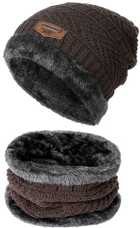 Set barbati: palarie + esarfa, tunel izolat, maro