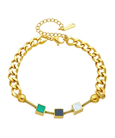 Bratara din aur, otel chirurgical, lant, cuburi, patrate