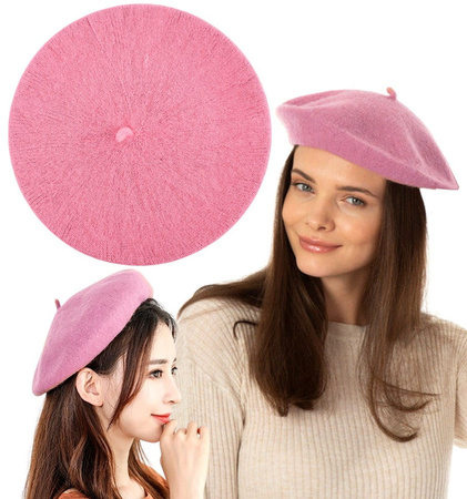 Șapcă beretă de damă cu antenă, roz francez