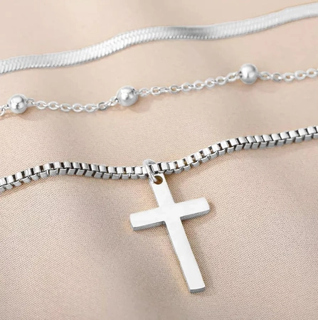 Colier elegant cu cruce din oțel chirurgical multi-argintiu
