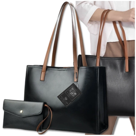 BAD&BAGS geantă de mână din piele pentru femei, cumpărător clasic din piele lăcuită neagră