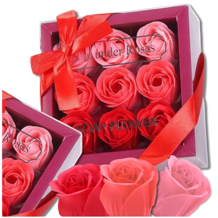 Sapun decorativ parfumat trandafiri rosii 9 buc. set cadou