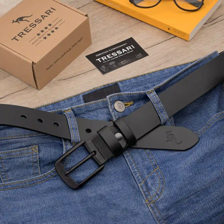 Cureaua barbati TRESSARI din piele pentru pantaloni, 115 cm, piele naturala, 100% neagra