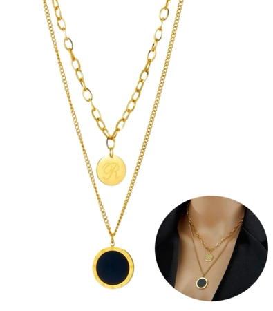 Colier multiplu din oțel chirurgical cu lanț de aur cu ochi negru