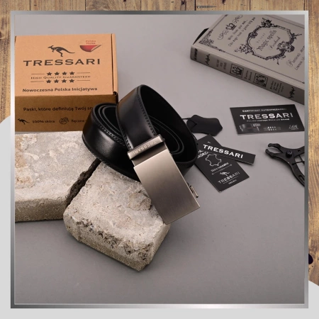 Curea pentru pantaloni TRESSARI pentru bărbați, 120 cm, automată, din piele, neagră