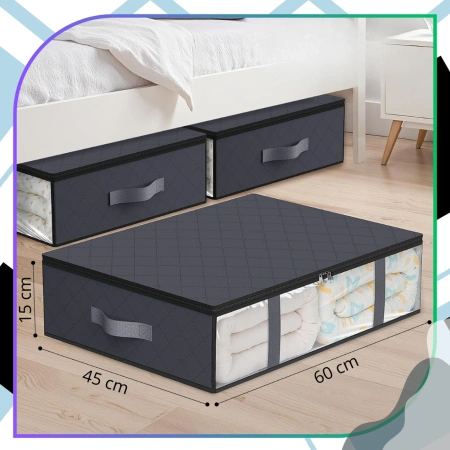 Organizator de dulap pentru lenjerie de pat set de 2 saci mari gri 60x45cm