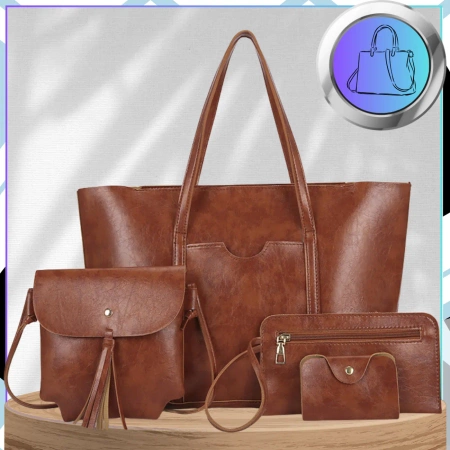 Geanta shopper dama BAD&BAGS din piele maro clasic + accesorii