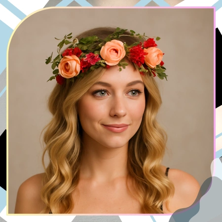 Coronita Bandita Par Flori Trandafiri Rosii Stil Boho