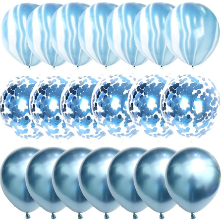 Set de 40 de baloane albastre mixte cu confetti, nunta, ziua de nastere