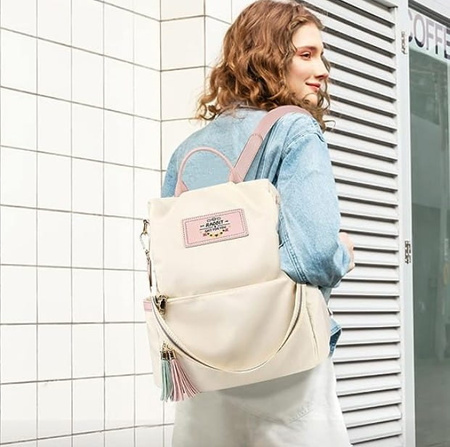 Rucsac urban de dama, rucsac sport cu pompon, incapator