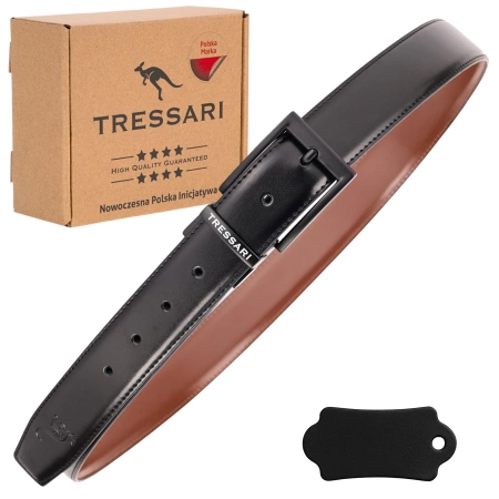 Curea din piele dublă TRESSARI 120 cm negru maro pentru pantaloni