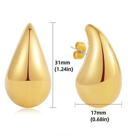 Cercei de aur, oțel chirurgical, lacrimi placate cu aur