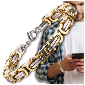 Brățară bărbătească din oțel chirurgical, lanț de armură auriu argintiu