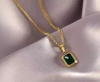 Colier elegant din aur, otel chirurgical, zircon verde, lant