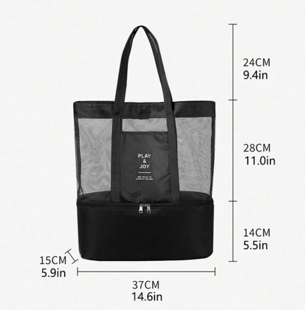 LUNCH BOX plajă geantă de umăr termică dublu negru