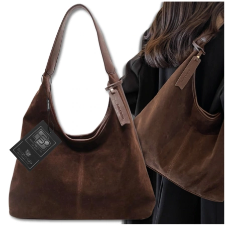 BAD&BAGS geanta de dama din piele geanta maro din piele intoarsa ecologica