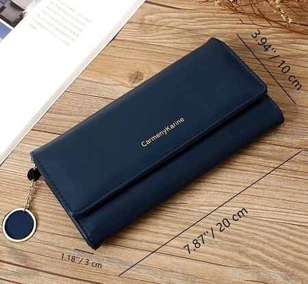 Portofel mare de dama, breloc din piele bleumarin