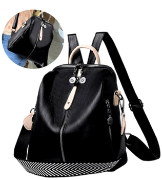 Rucsac elegant de dama din piele neagra, retro mare