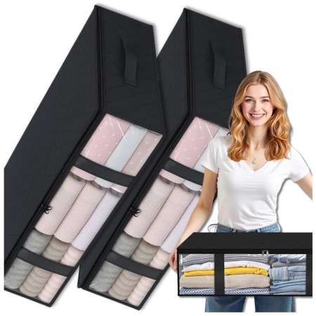 Geantă organizatoare pentru dulap, pentru lenjerie de pat și haine, set de 2, neagră