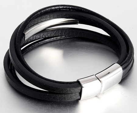 Bratara din piele punk negru barbati otel inoxidabil