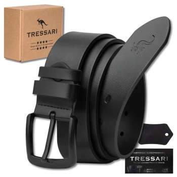Cureaua barbati TRESSARI din piele pentru pantaloni, 115 cm, piele naturala, 100% neagra