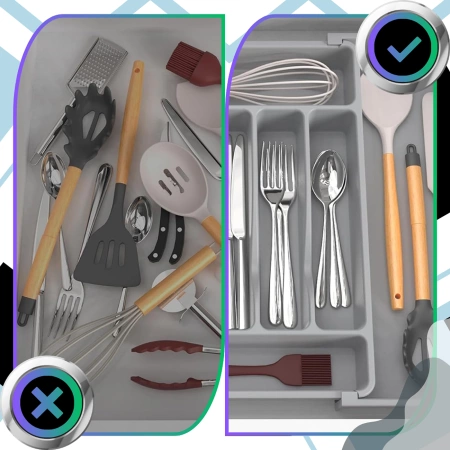 Organizator sertar tacâmuri, gri, inserție extensibilă