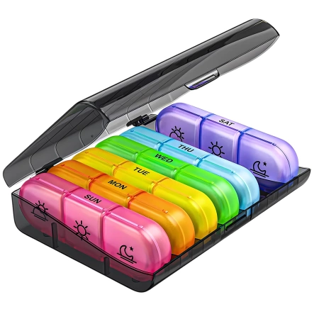 Cutie organizator colorat pentru medicamente 7 zile 3 momente ale zilei recipient