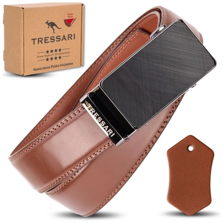 Curea bărbătească din piele maro TRESSARI pentru pantaloni 120 cm automată