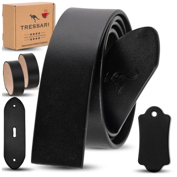 Curea din piele TRESSARI 120cm neagră pentru pantaloni fără cataramă, piele naturală