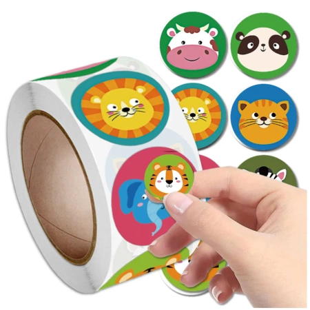 Autocolante colorate pe rola de 500 buc. animale sălbatice DIY pentru copii