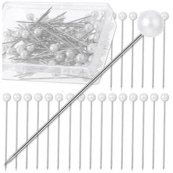 Set de 100 de ace de croitorie cu cap rotund 65 mm, alb perlat
