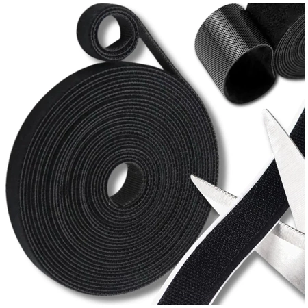 Bandă velcro, bandă velcro pentru legarea cablurilor, neagră, 5 m