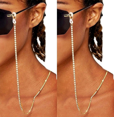 Lant de ochelari elegant auriu cu zirconi decorativi
